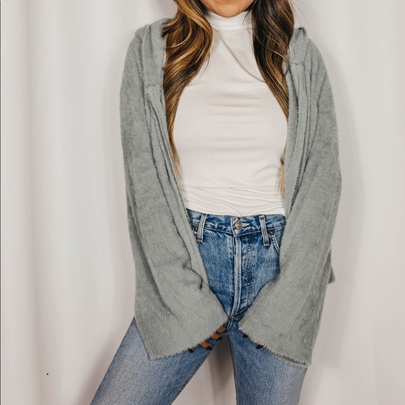 NEW // Fuzzy Soft Zipper Up Hooded Jacket - Blue - Picture 3 of 8